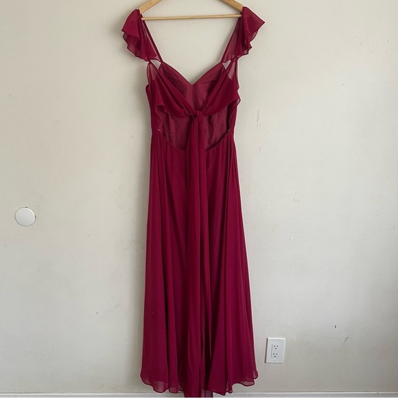 Azazie Everett A-Line V-Neck Ruched Chiffon Dress – Mulberry, Size 8 - Picture 3 of 6